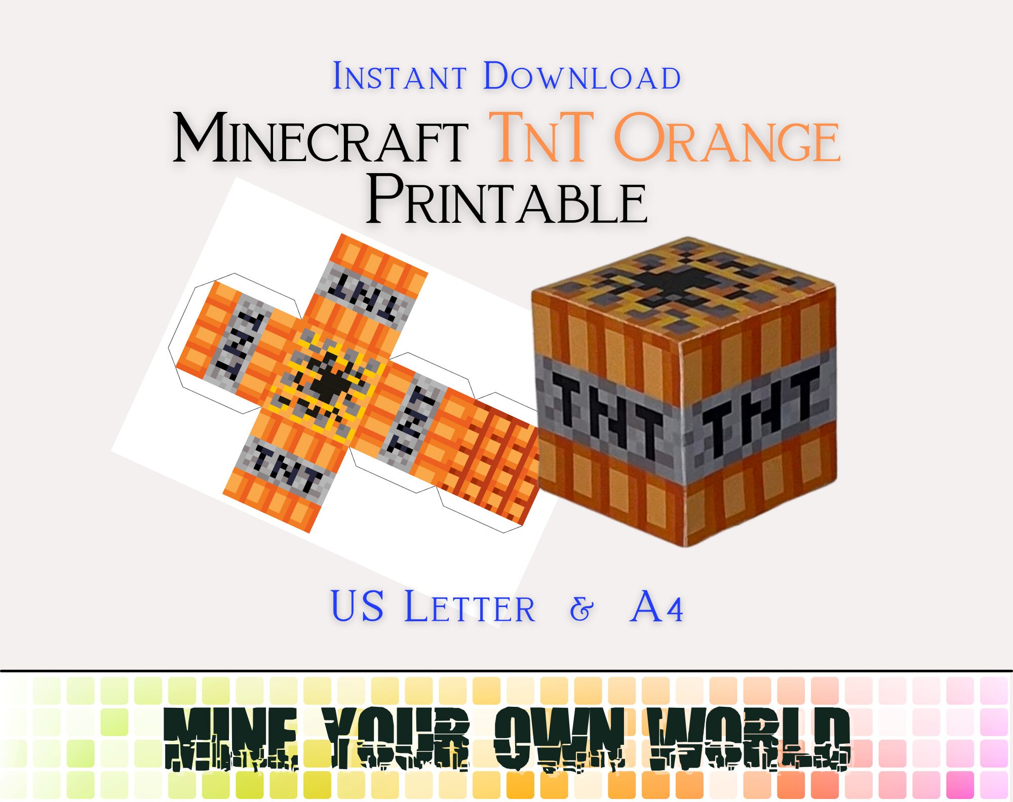 Minecraft TNT Printable Orange, Paper Crafts, Party or Room Decor for ...