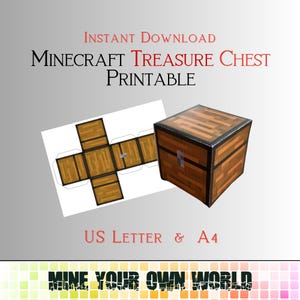 Skrzynia skarbów Minecraft do wydrukowania, ozdoby papierowe, dekoracja imprezy lub pokoju na idealne przyjęcie urodzinowe w stylu Minecraft