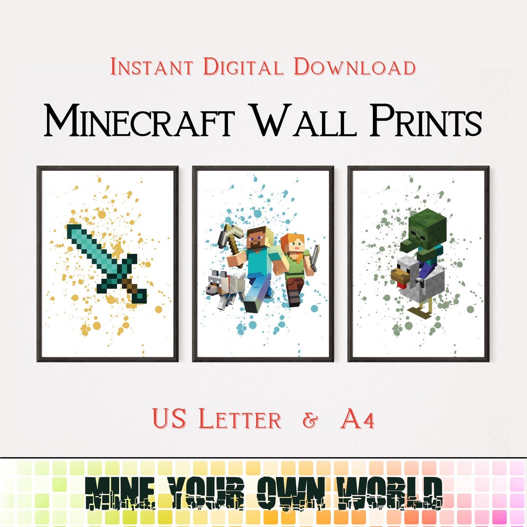 Minecraft Printable Wall Art - Set of 3 Prints in 2 Sizes - Minecraft ...