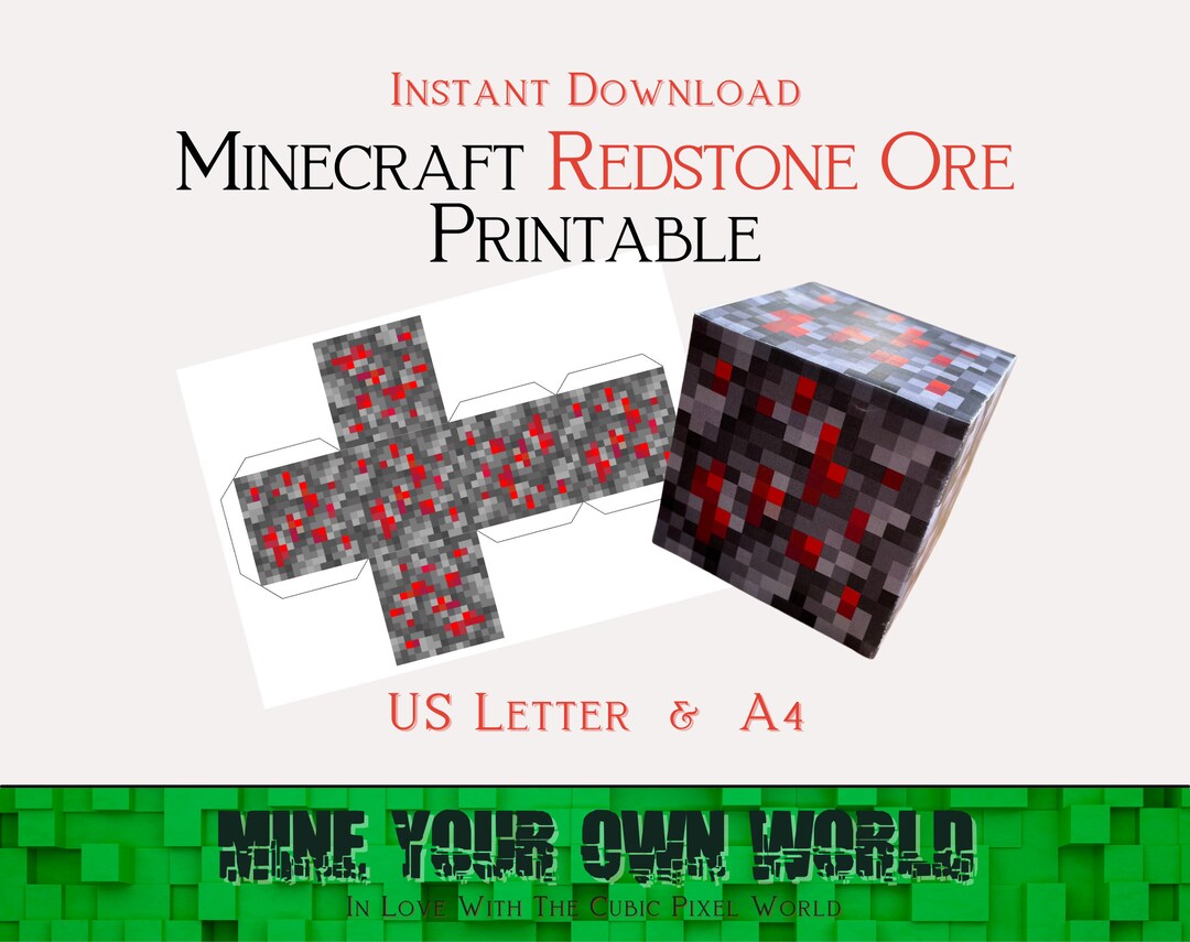 Minecraft Redstone Ore Printable Paper Crafts Party or Room Etsy