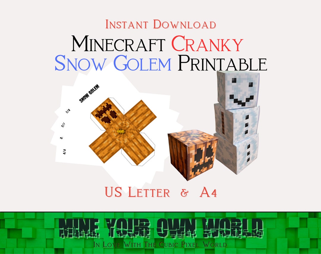 Minecraft Snow Golem Printable, Paper Crafts, Party or Gaming Room ...