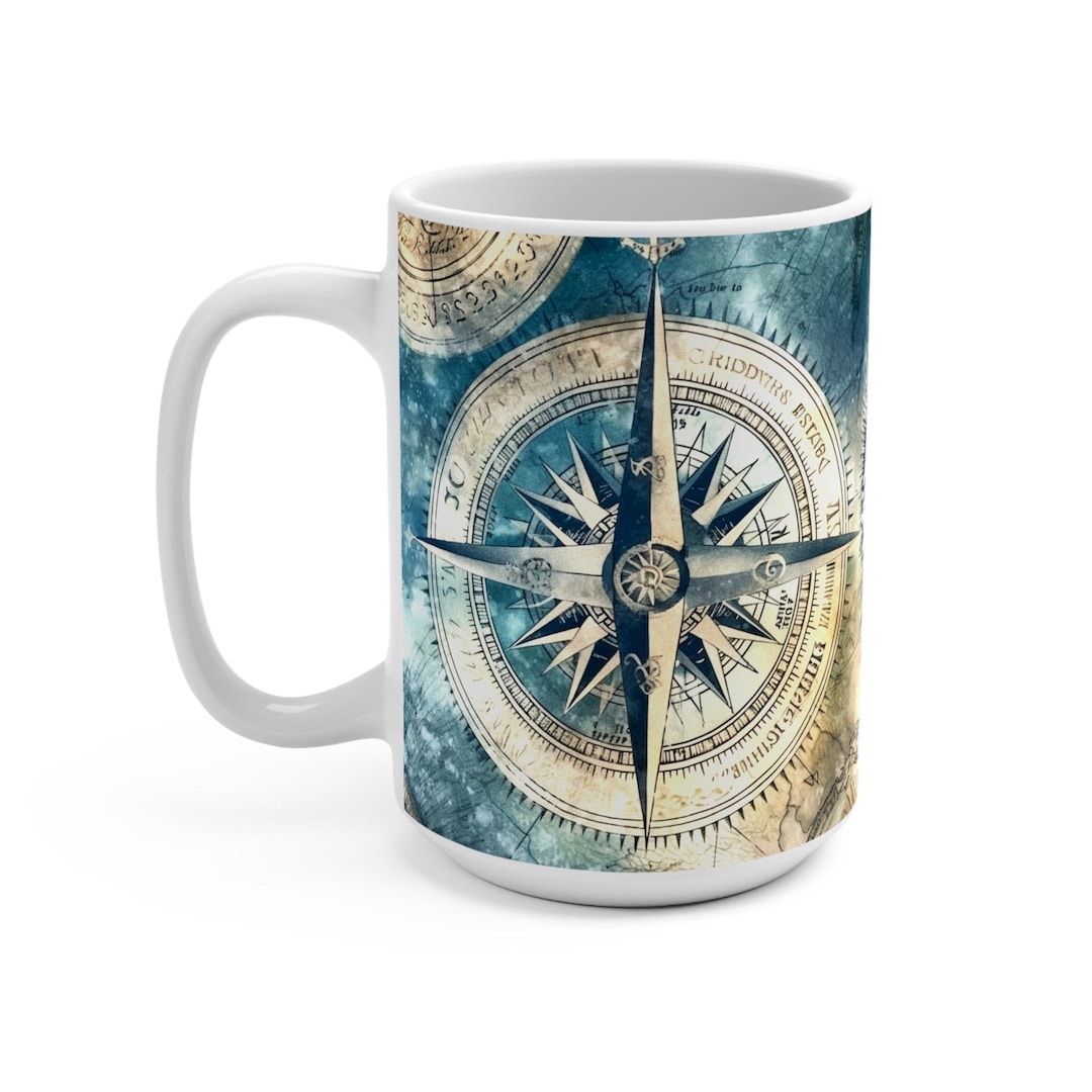 Nautical Compass Rose Mug, 15oz Ceramic Coffee Cup, Sea Lover Gift ...