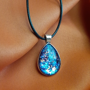 Handmade Necklace Iridescent Violet Blue Pendant Unique Lightweight Gift for Her