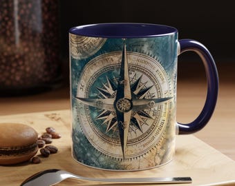 Tazza nautica Compass Rose Coastal Kitchenware 11 oz Tema vela