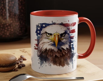 Patriottische adelaar en vlag met rood of blauw accent koffiemok, 11oz