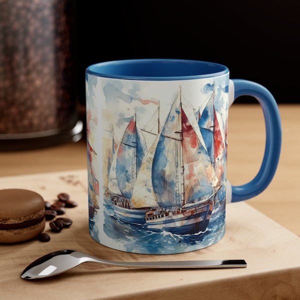 Nautical Sailboat Mug Coastal Kitchenware 11 oz Sailing Theme