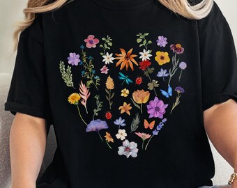 Botanical Floral Heart T-shirt - Comfort Colors Wildflower Tee