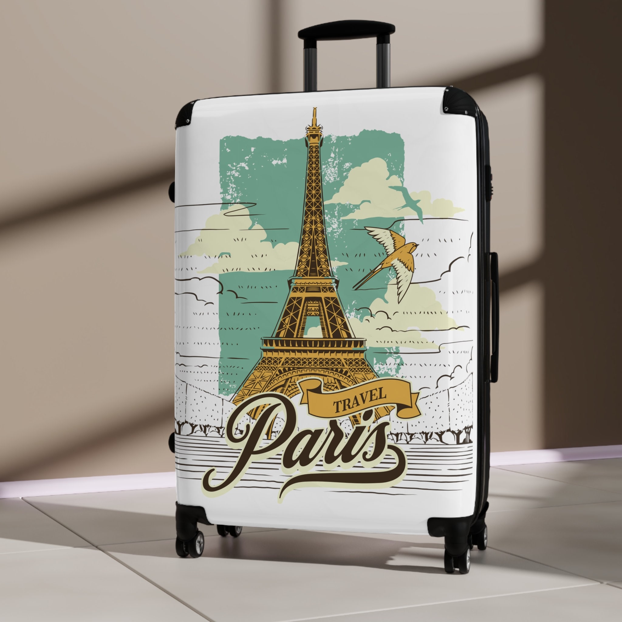 Travel Suitcase Paris Travel Suitcase on Wheels Stylish Suitcase of Eiffel Tower