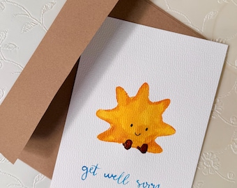 Watercolor Handmade Card Get Well Soon Sun Jellycat