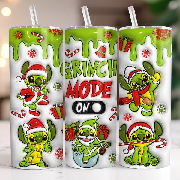 3D Inflated Stitch Christmas 20 Oz Skinny Tumbler Png, Santa Claus Png, Christmas 20oz Tumbler Wrap, Christmas Stitch Png, Merry Xmas