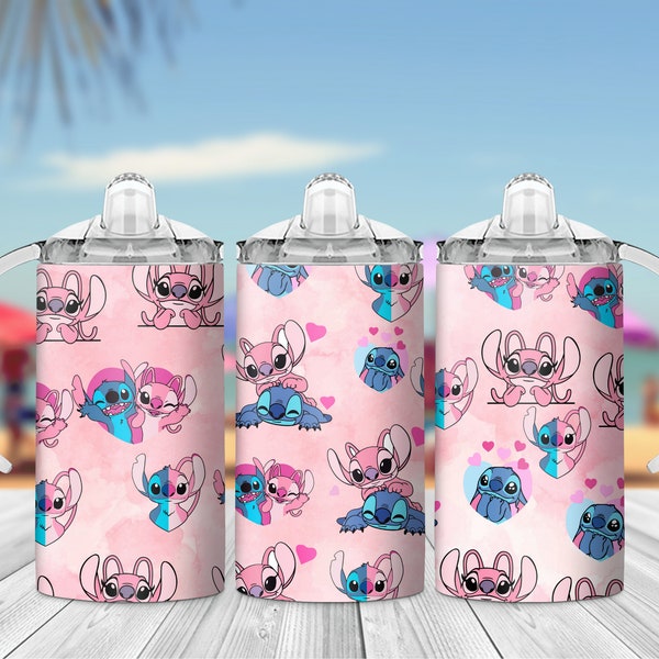 Stitch 12oz Kids Flip Top Sippy Cup Tumbler Wrap, 12oz Straight Tumbler Sublimation PNG, Childrens Cartoon Tumbler Wrap For Kids, Download