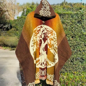 Alpaca Tree of Life Poncho: Handmade Andean Warm Clothing