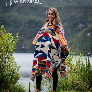 Native Ponchos, Alpaca Wool, Handmade, Warm and Cozy, Andean Clothing, Ancestral Poncho, Geometric Poncho, Multicolored, Unisex, For a Gift