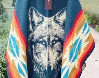 Alpaca Wool Wolf Poncho: Hooded Andean Spirit Unisex Wrap
