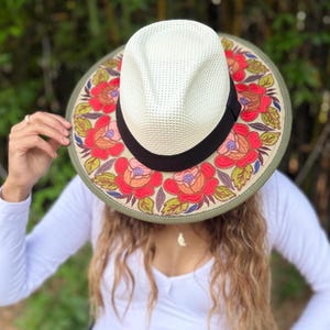 Handmade Embroidered Sun Hat, Unique Floral Design, Indigenous Artisan Craft from Ecuador