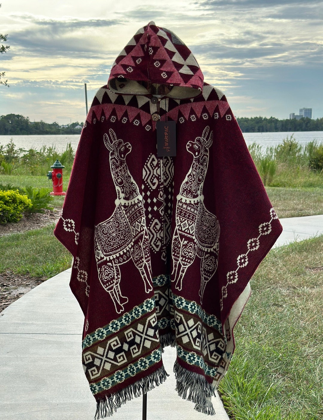 Poncho Andino Alpaca Capucha Étnico Artesanal Hecho Mano Ecuador
