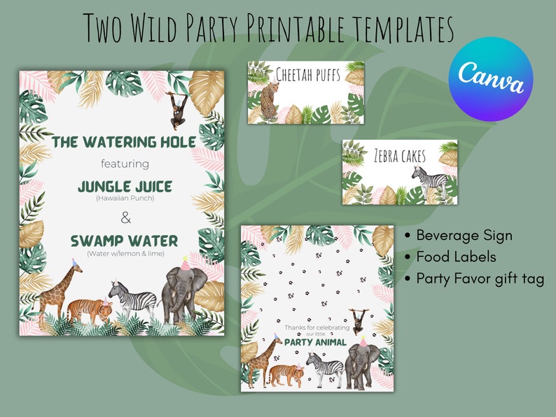 Editable Two Wild Party Printable Templates Safari Animals - Etsy