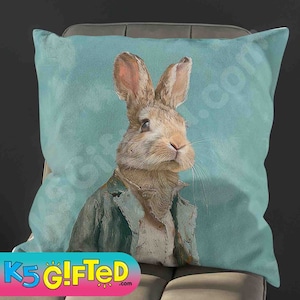 Beatrix Potter Peter Rabbit Pillow, full pillow or case only, Spun Polyester or Faux Suede case, William Morris Rabbit, gift for child