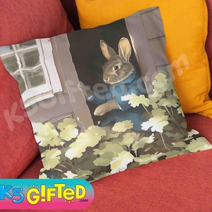 Beatrix Potter Peter Rabbit Pillow, full pillow or case only, Spun Polyester or Faux Suede case, decorative Peter Rabbit cushion for child