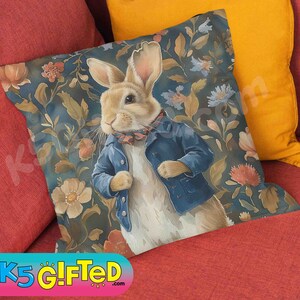 Beatrix Potter Peter Rabbit Pillow, full pillow or case only, Spun Polyester or Faux Suede case, William Morris Rabbit, gift for child
