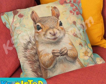 Beatrix Potter Happy Squirrel Pillow, full pillow or case only, Spun Polyester or Faux Suede case, fun decorative squirrel throw cushion