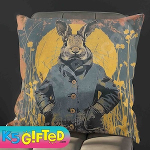 Beatrix Potter Peter Rabbit Pillow, full pillow or case only, Spun Polyester or Faux Suede case, pop art Rabbit, gift for child, bunny throw