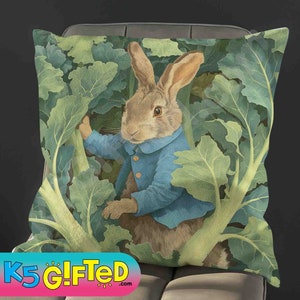 Beatrix Potter Peter Rabbit Pillow, full pillow or case only, Spun Polyester or Faux Suede case, decorative Peter Rabbit cushion for child