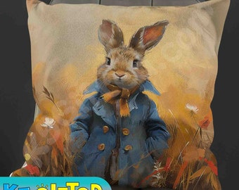 Beatrix Potter Peter Rabbit Pillow, full pillow or case only, Spun Polyester or Faux Suede case, decorative Peter Rabbit cushion for child