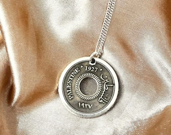 Palestinian Handmade Mil Sterling Silver Necklace-Palestinian Coins | المل الفلسطيني فضة