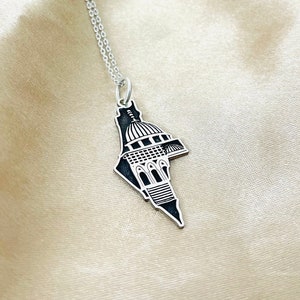 Collier en argent avec carte et capitale de la Palestine || ل اصمتها