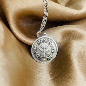 Palestinian Handmade 50 Mil Silver Necklace - Palestinian coins - History of Palestine || المل الفلسطيني فضة (50 مل)