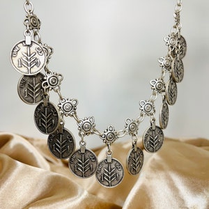 Vintage Handmade Choker/ headwear-Antique Palestinian 1 Mil Coin Plated Silver Necklace | ١ مل فلسطيني، عملة فلسطين