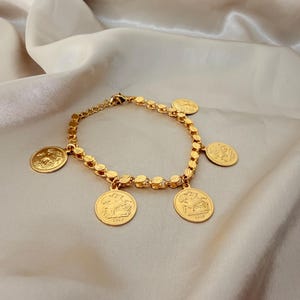 Bracciale con moneta Halabi riempito in oro 22K / Bracciale con moneta vintage pendente / Regalo con braccialetto in oro Halabi con moneta Lera - اسوارة حلبي ليرات مطابق للذهب