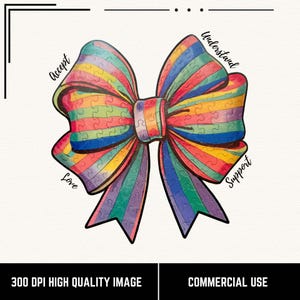 Autism Awareness Rainbow Puzzle Bow PNG: Be Kind Design (Digital Download)