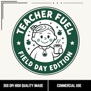 Cartoon Teacher Fuel PNG, Field Day Edition Coffee Cup Design, Cute Teacher Life PNG, Fun School Event Graphic, Digital Download for Field Day