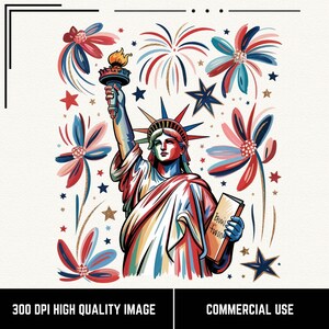 Estátua da Liberdade PNG - Design de Sublimação 4 de Julho, Clipart de Fogos de Artifício Patrióticos do Dia da Independência, Download Digital da Liberdade da América