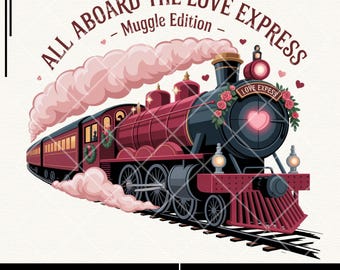 All Aboard the Love Express PNG – Valentine Vintage Romantic Wizard Train Tee