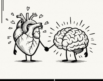 Heart and Brain Cartoon PNG: Mental Health Awareness Design (Digital Download)