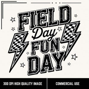 Dia de Campo Divertido PNG, Camiseta Retro Lightning School Field Day, Design de Dia de Campo Preto e Branco, Dia de Campo 2025 PNG, Arquivo de Sublimação Infantil