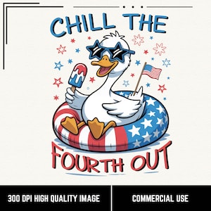 Sublimación PNG "Relájate el 4 de julio", Pato divertido PNG, Clipart de pato patriótico de verano, Diseño de camiseta del Día de la Independencia, PNG de tendencia