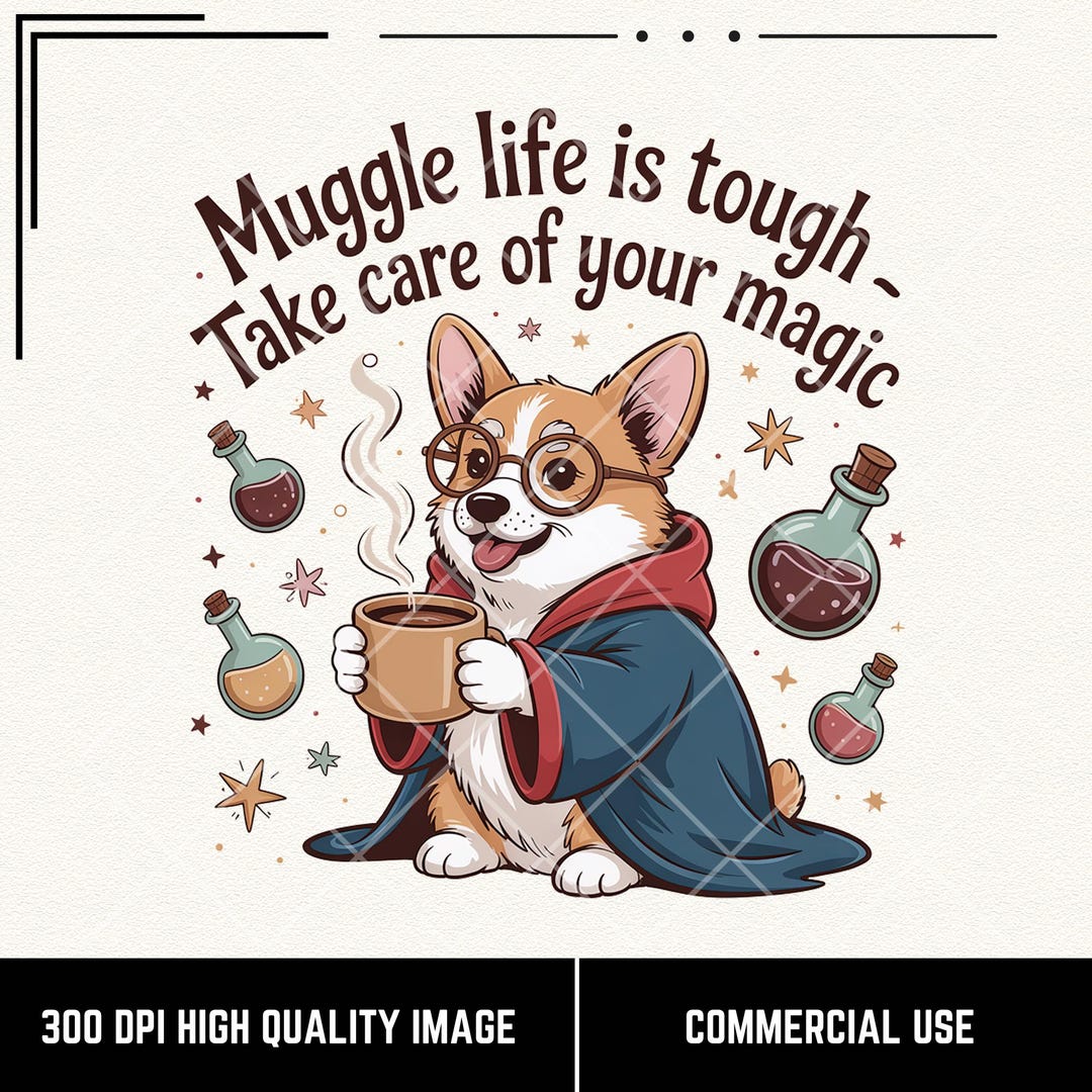 Muggle Magic Sign Muggle Life is Tough PNG | Corgi Wizard Sublimation | Magical Mental ...