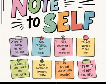 Note to Self, png-bestand: positieve affirmaties, zelfzorg (digitale download)