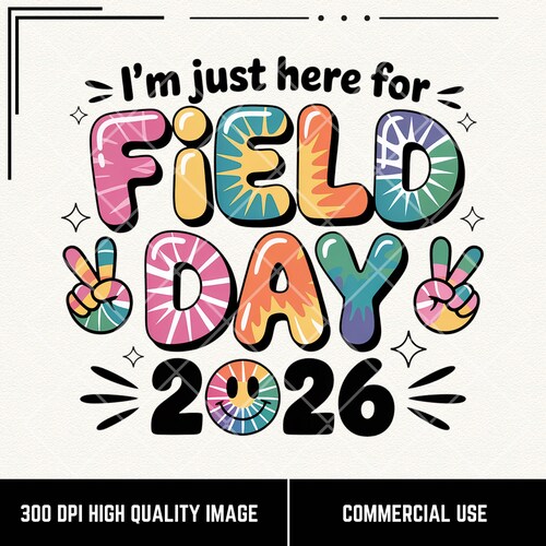 Feld Tag 2026 PNG: Tie Dye Smile Face Grafik (Digitaler Download)
