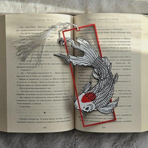 Koi Fish Bookmark – Japanese Style Red and White Bookmark with Tassel, Zen Reading Gift, Aesthetic Book Accessory