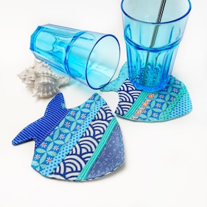 Fish Coaster PDF Pattern: Quilted Mug Rug, Scrap Buster Sewing DIY