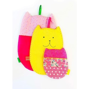 Patrón PDF de agarradera de gato: patchwork acolchado, 3 tamaños + posavasos