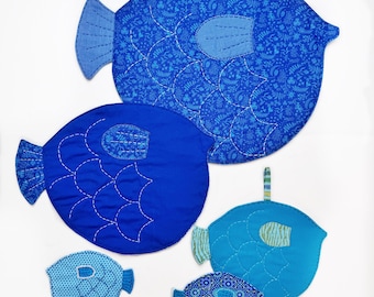 Fish Placemat & Potholder Set: Colorful Paper Quilt PDF Pattern