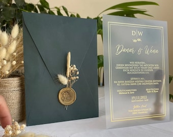 Código: 4005 Invitación de boda hecha a mano en acrílico verde