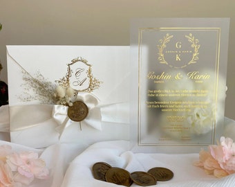 Code : 4013 Invitation de mariage en acrylique, faite à la main, de couleur blanche