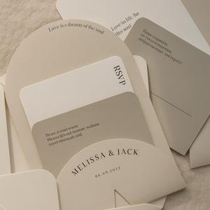 Faire-part de mariage arc moderne – Carte avec RSVP et infos – Crème beige élégant – Design minimaliste – Enveloppe 13x19 cm